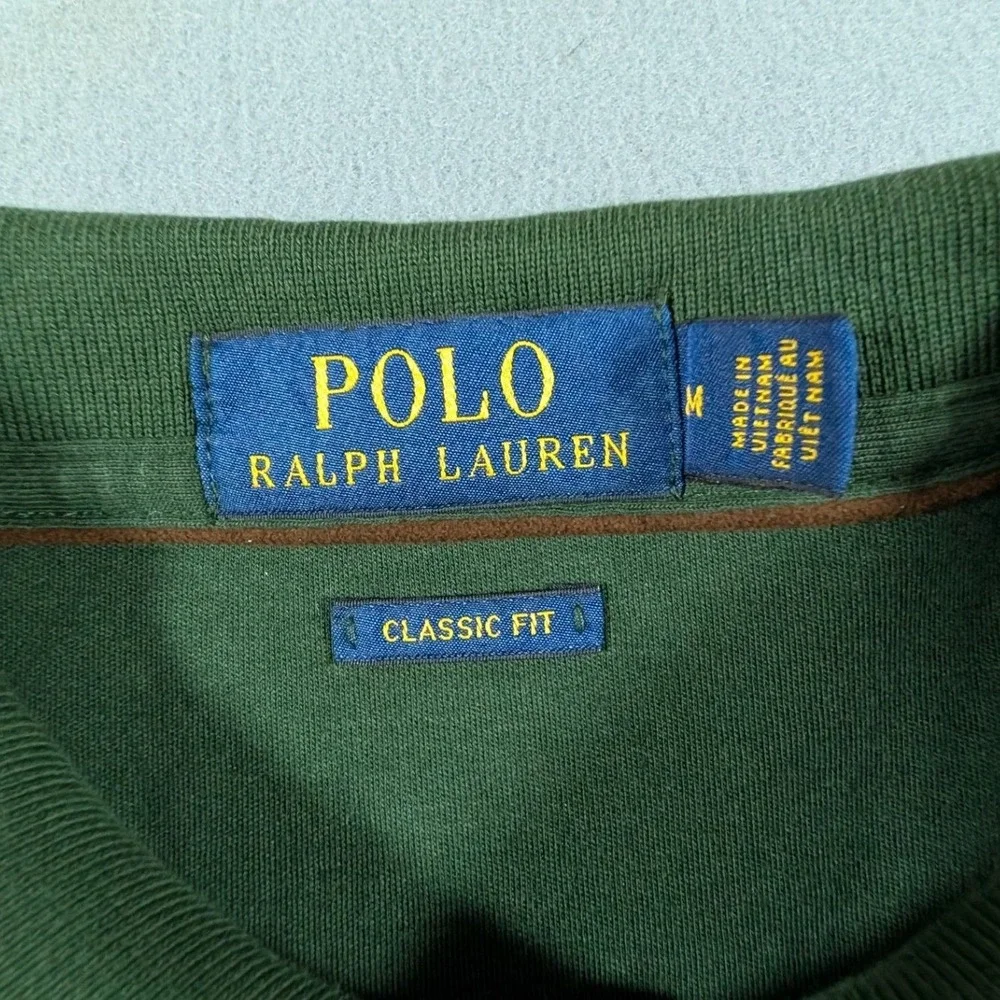 Polo Ralph Lauren Long Sleeve Polo Mens Size M Green Classic Fit Flesh Pony Logo